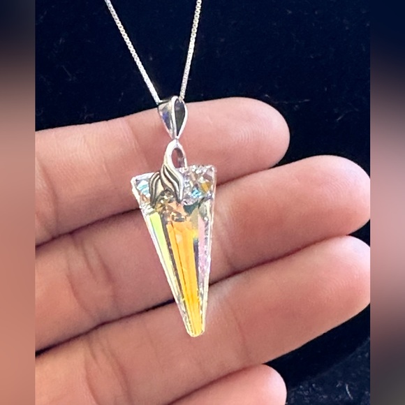 403. Spike Aurora Borealis pendant w/ 18” Sterling Silver Chain - Picture 5 of 6